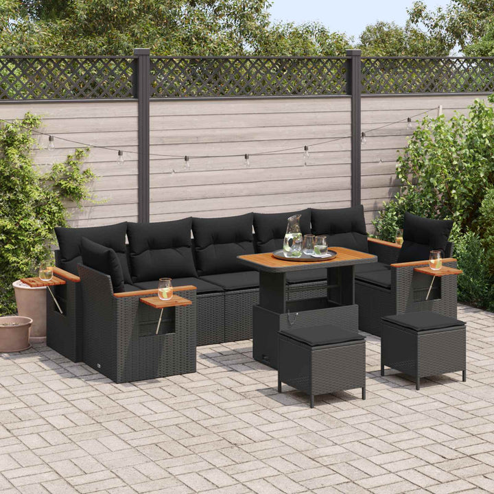 Havesofa Sæt 10 pcs Sort polyrattan