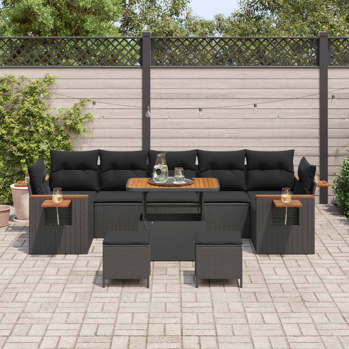 Havesofa Sæt 10 pcs Sort polyrattan