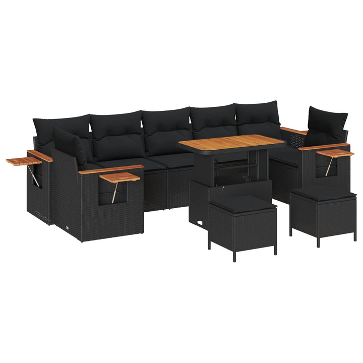 Havesofa Sæt 10 pcs Sort polyrattan