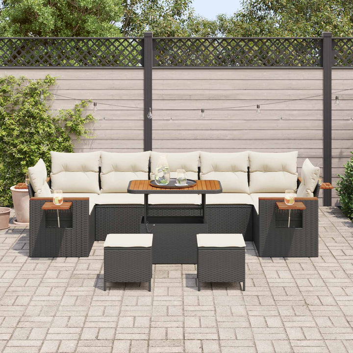 Havesofa Sæt 10 stk. Sort polyrattan