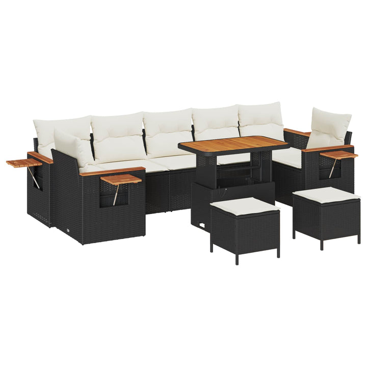 Havesofa Sæt 10 stk. Sort polyrattan