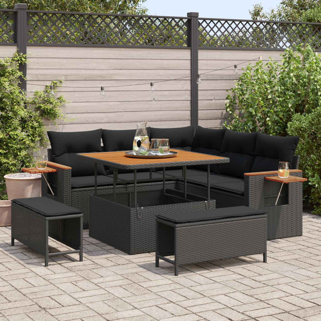 Havesofa Sæt 8 pcs Sort polyrattan