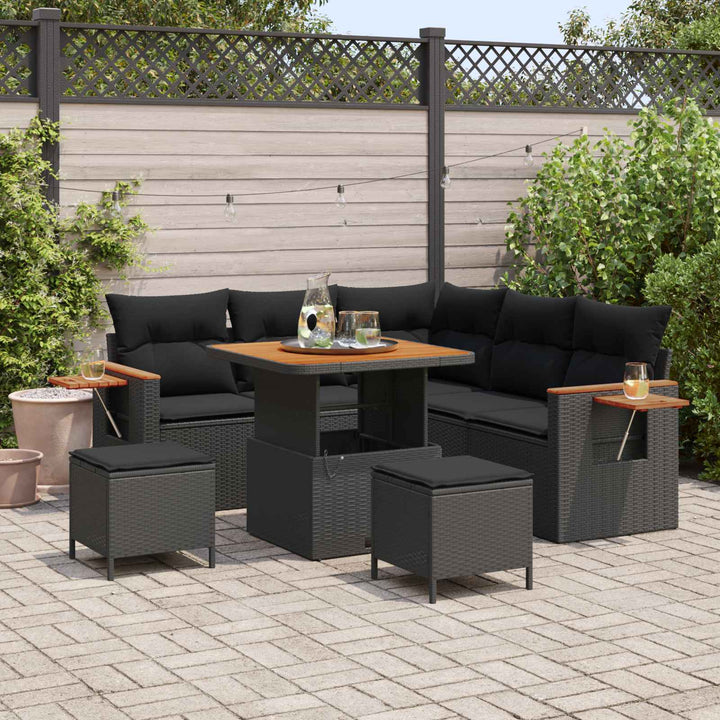 Havesofa Sæt 8 stk. Sort polyrattan