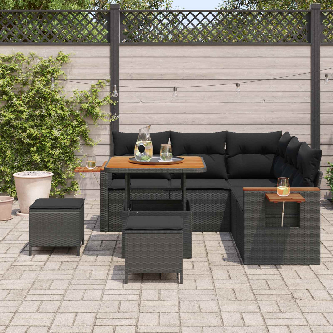 Havesofa Sæt 8 stk. Sort polyrattan