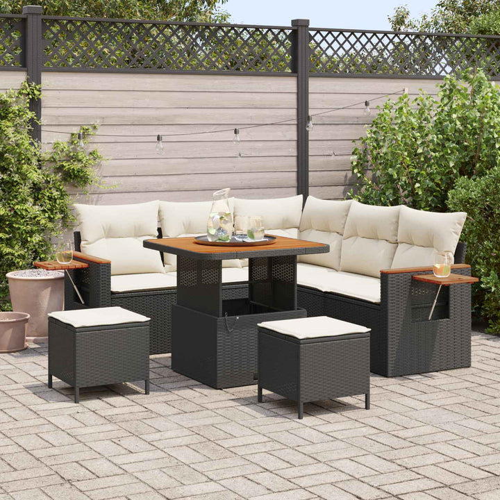Havesofa Sæt 8 stk. Sort polyrattan