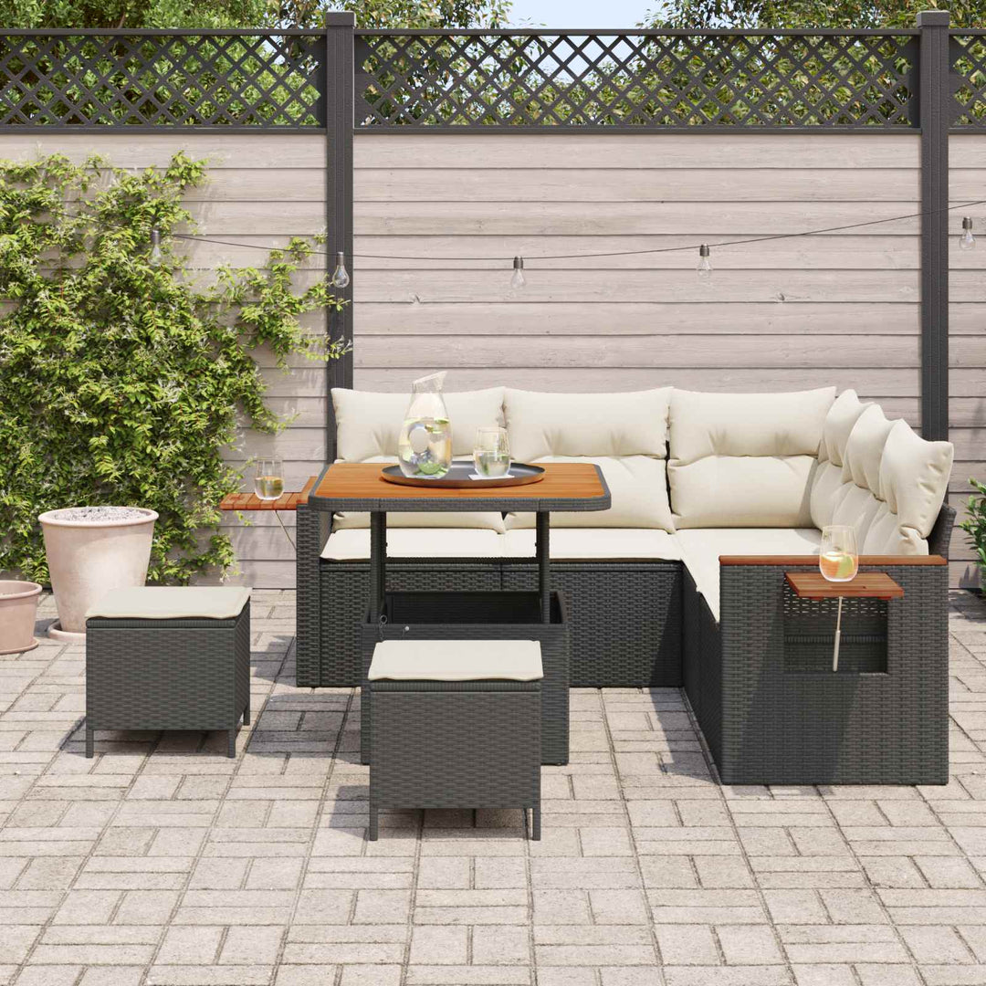 Havesofa Sæt 8 stk. Sort polyrattan