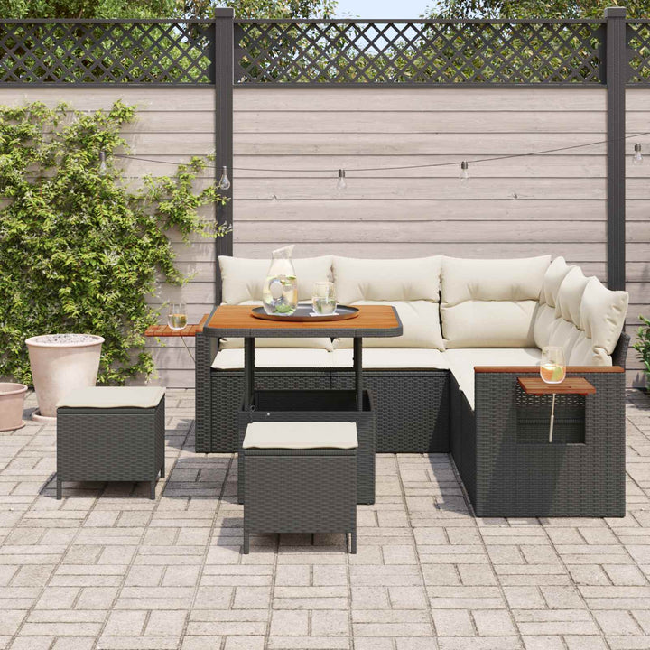 Havesofa Sæt 8 stk. Sort polyrattan