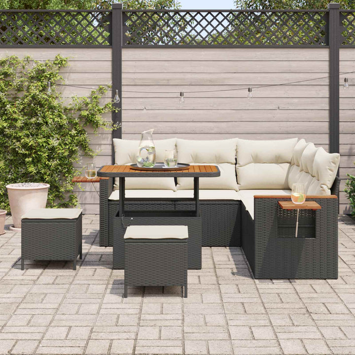 Havesofa Sæt 8 stk. Sort polyrattan