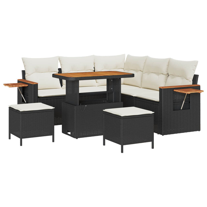 Havesofa Sæt 8 stk. Sort polyrattan