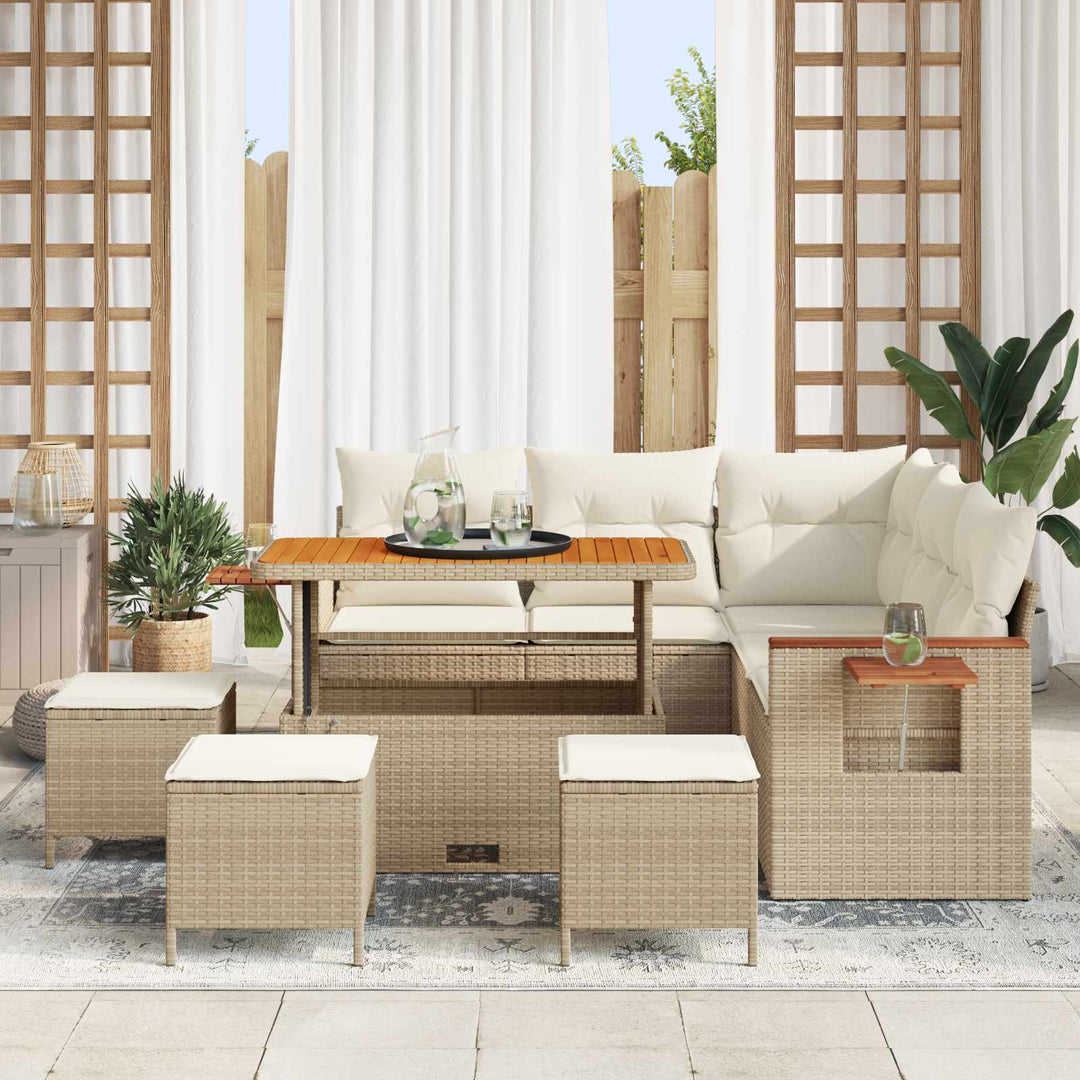 Havesofa Sæt 9 pcs Beige polyrattan