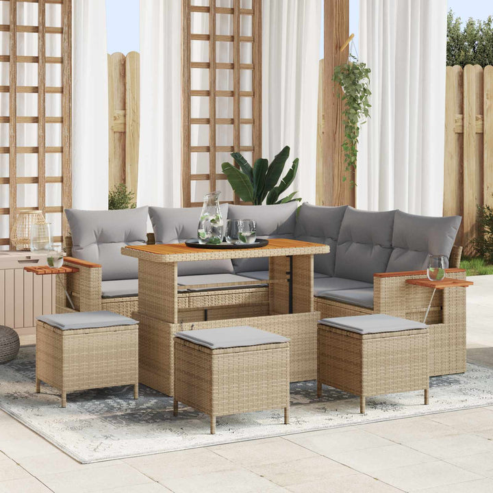 Havesofa Sæt 9 pcs Beige polyrattan