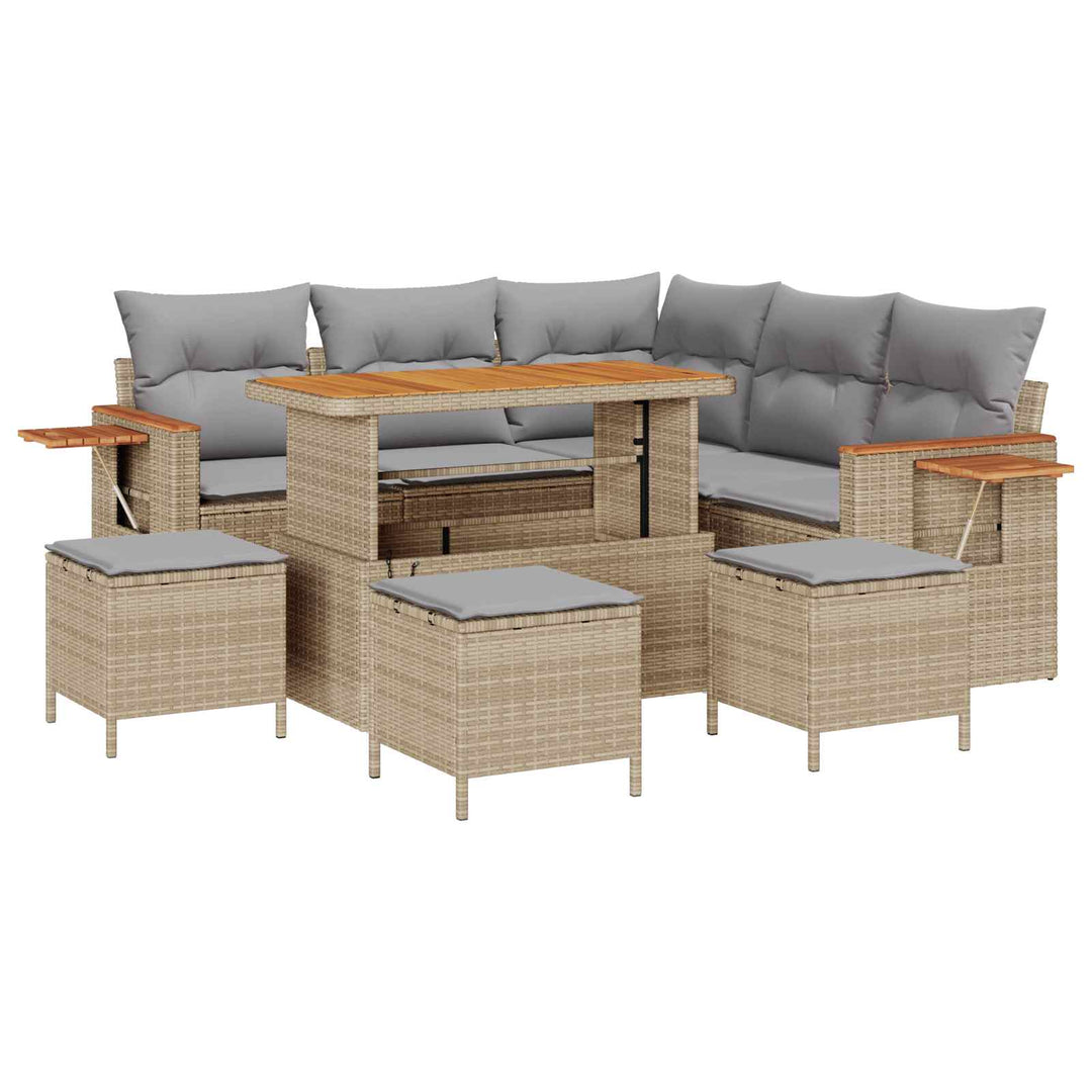 Havesofa Sæt 9 pcs Beige polyrattan