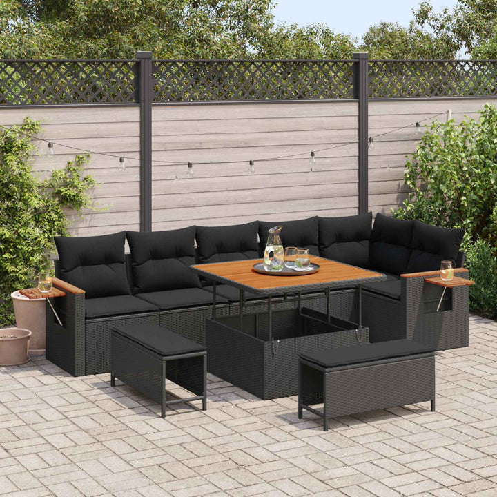 Havesofa Sæt 9 pcs Sort polyrattan