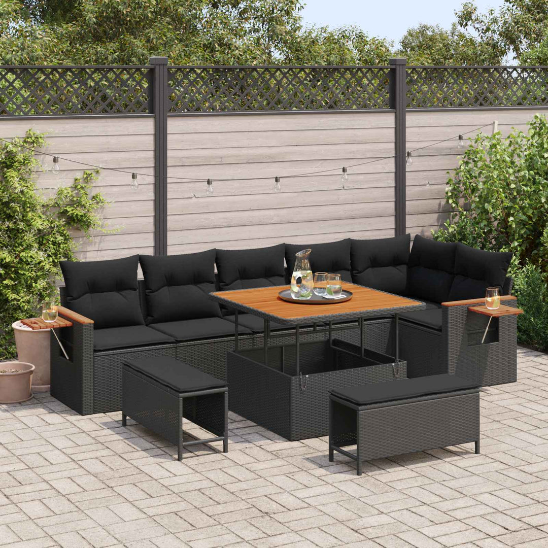 Havesofa Sæt 9 stk. Sort polyrattan