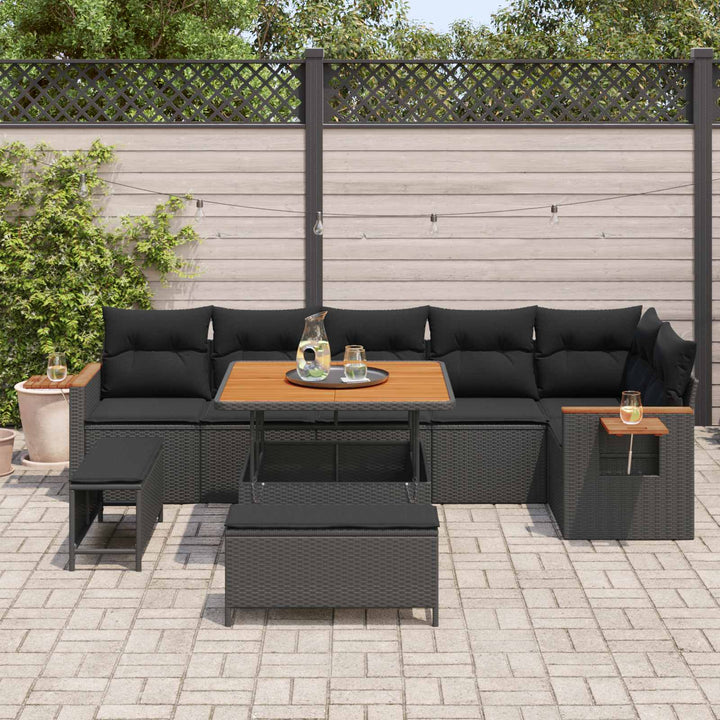 Havesofa Sæt 9 pcs Sort polyrattan