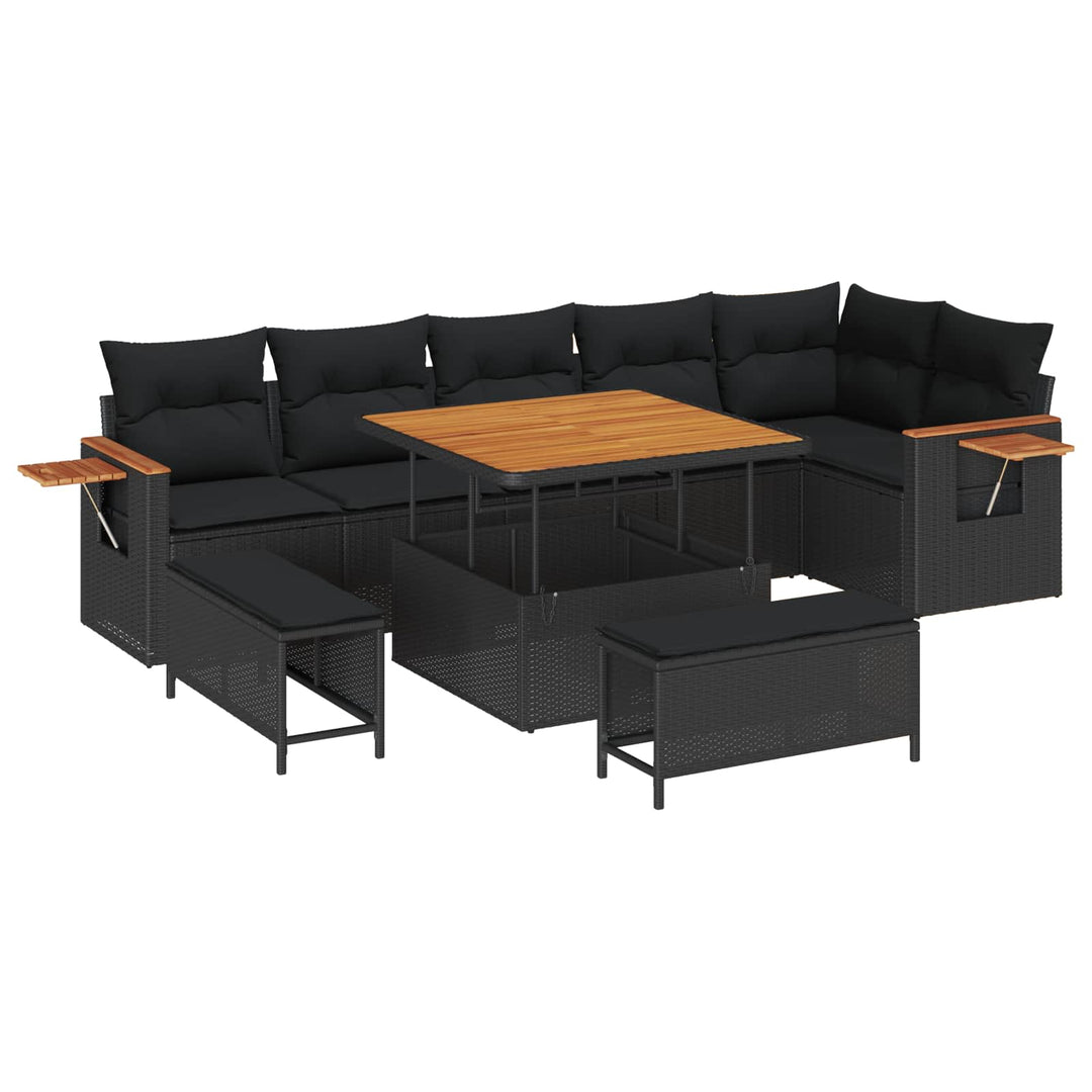 Havesofa Sæt 9 pcs Sort polyrattan