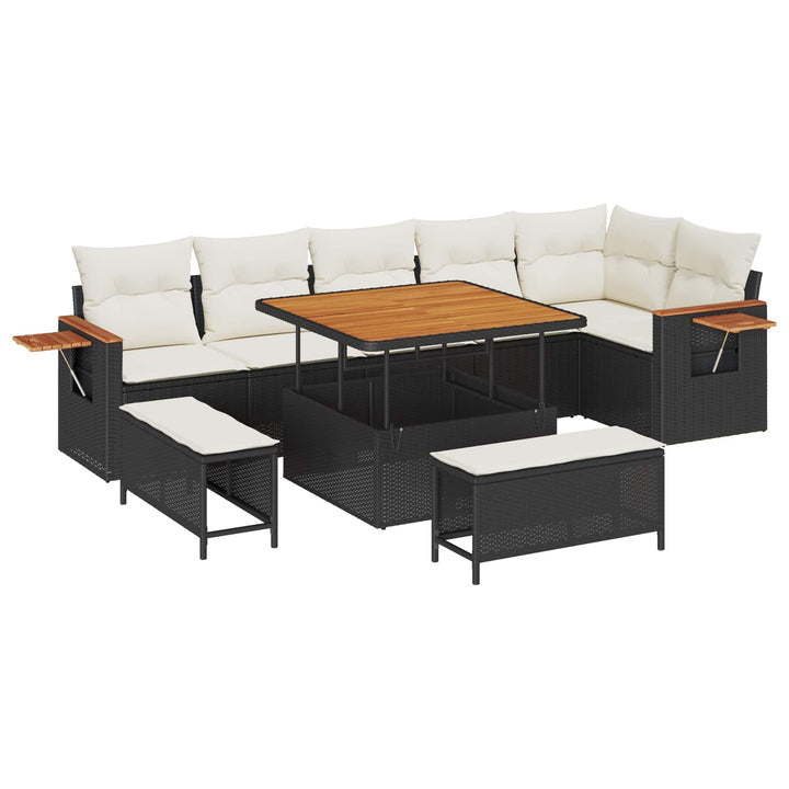 Havesofa Sæt 9 pcs Sort polyrattan