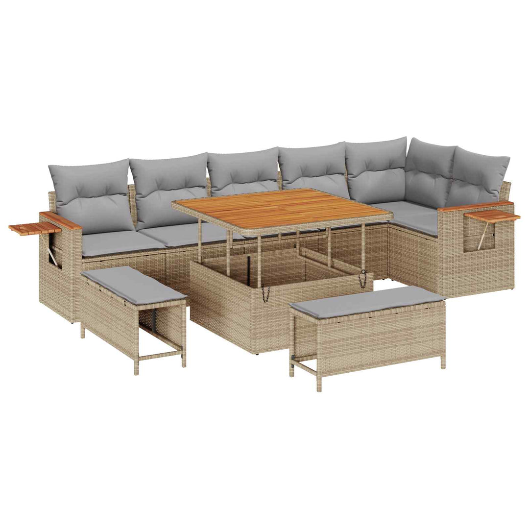 Havesofa Sæt 9 pcs Beige polyrattan