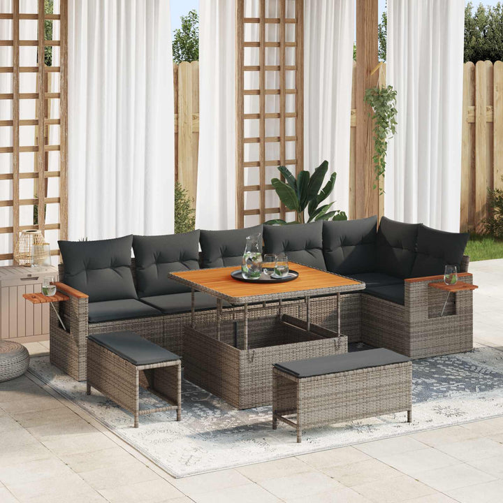 Havesofa Sæt 9 pcs Grå polyrattan
