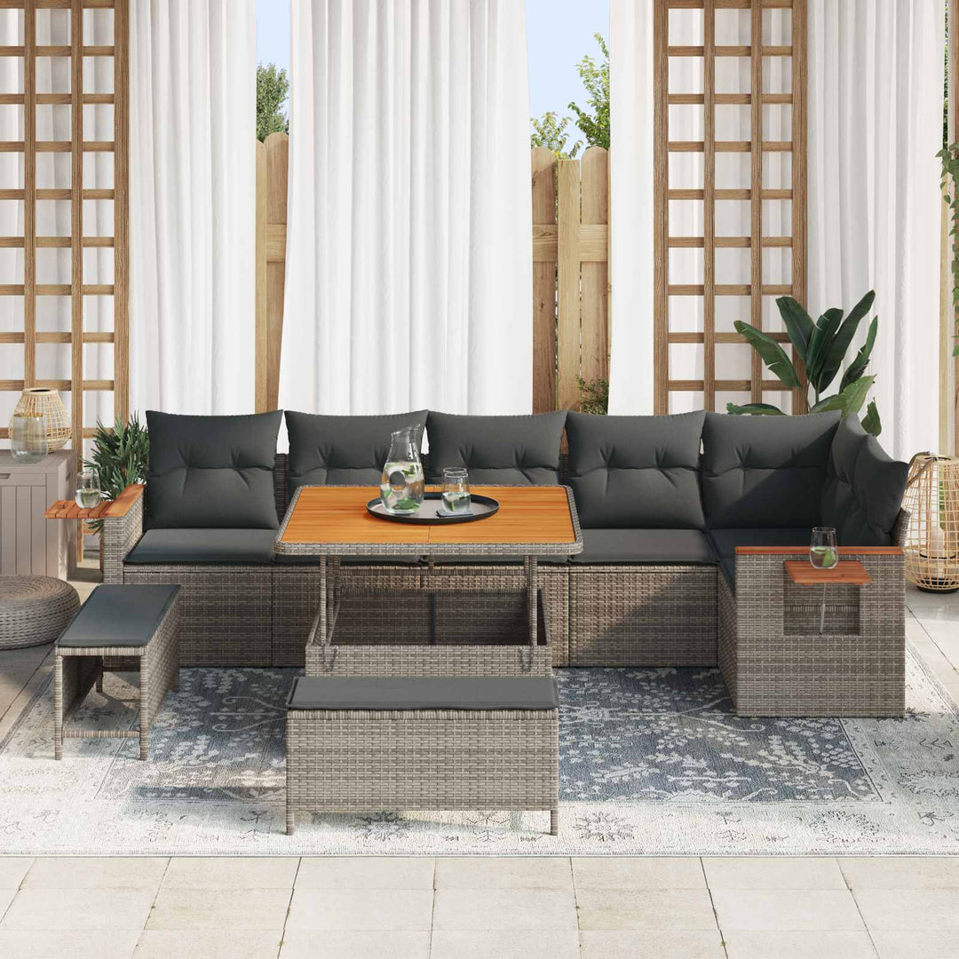 Havesofa Sæt 9 pcs Grå polyrattan