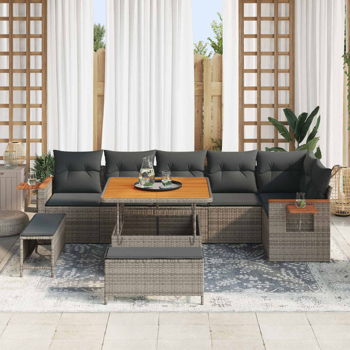 Havesofa Sæt 9 pcs Grå polyrattan