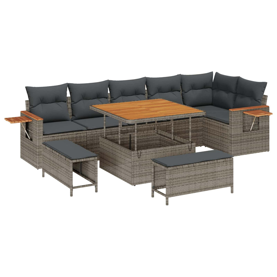 Havesofa Sæt 9 pcs Grå polyrattan