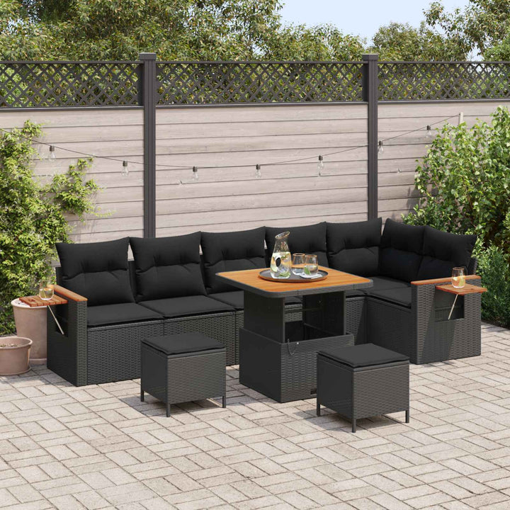 Havesofa Sæt 9 pcs Sort polyrattan