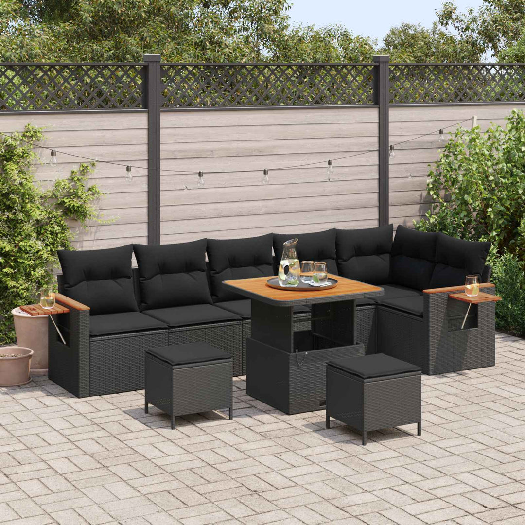 Havesofa Sæt 9 stk. Sort polyrattan