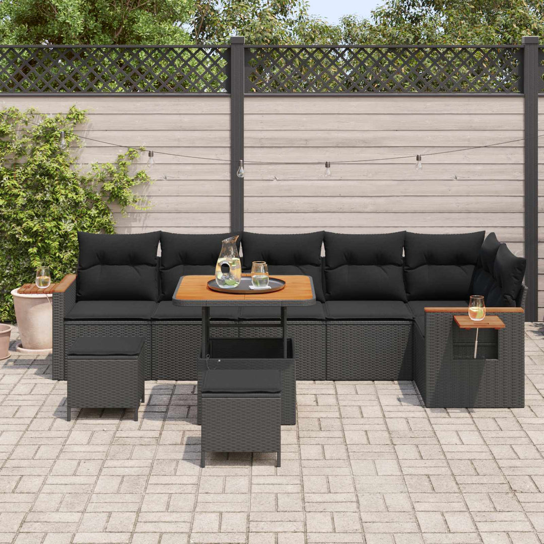 Havesofa Sæt 9 pcs Sort polyrattan
