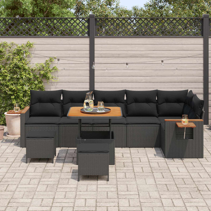 Havesofa Sæt 9 pcs Sort polyrattan