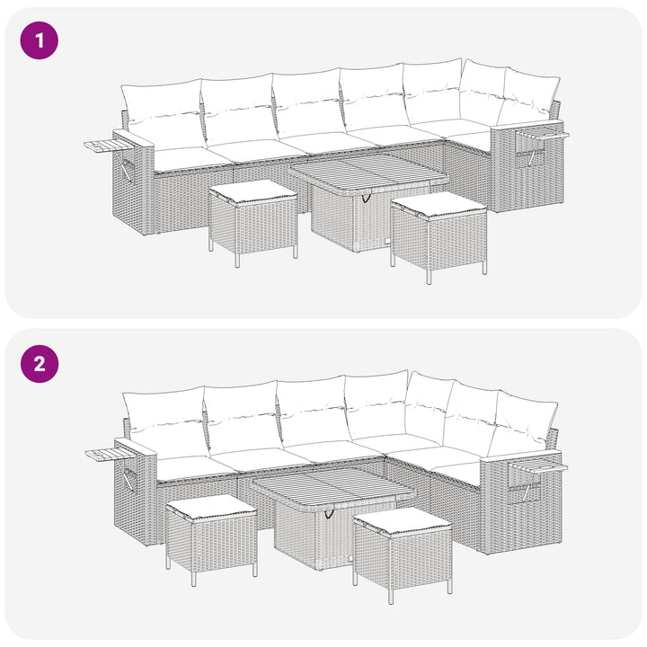 Havesofa Sæt 9 pcs Sort polyrattan