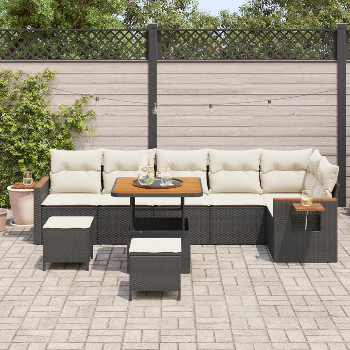 Havesofa Sæt 9 pcs Sort polyrattan