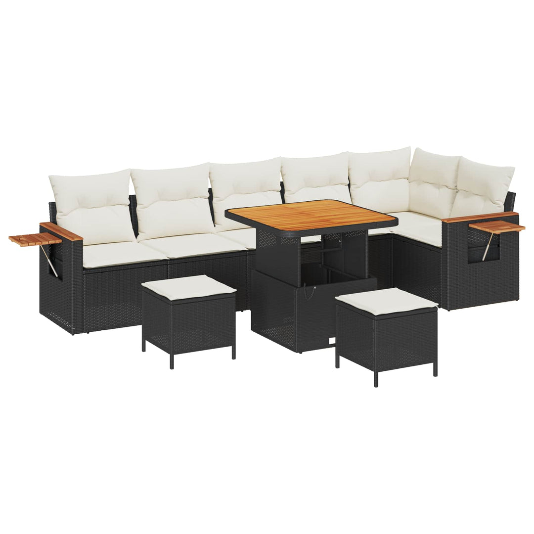 Havesofa Sæt 9 pcs Sort polyrattan