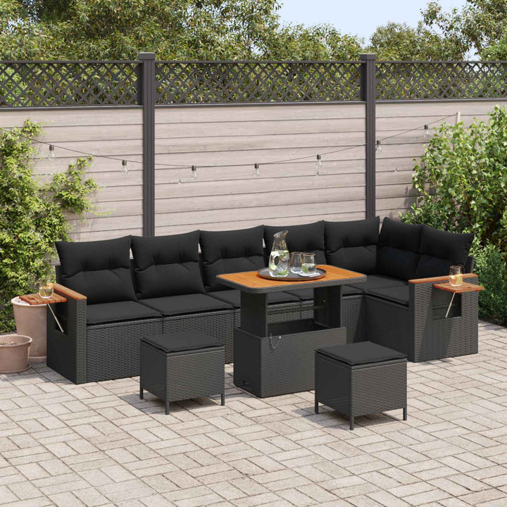 Havesofa Sæt 9 pcs Sort polyrattan