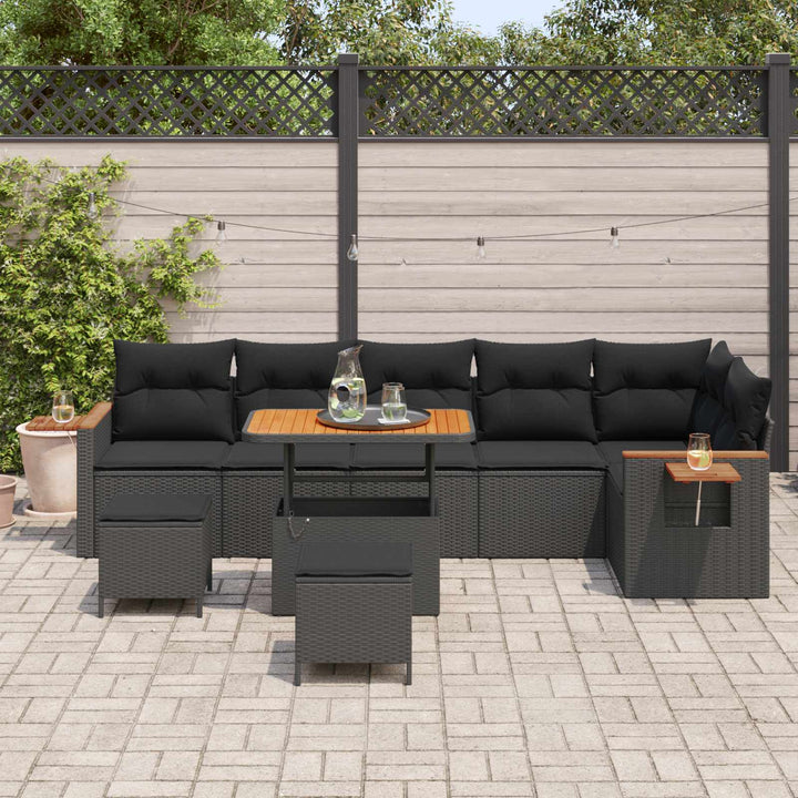 Havesofa Sæt 9 pcs Sort polyrattan