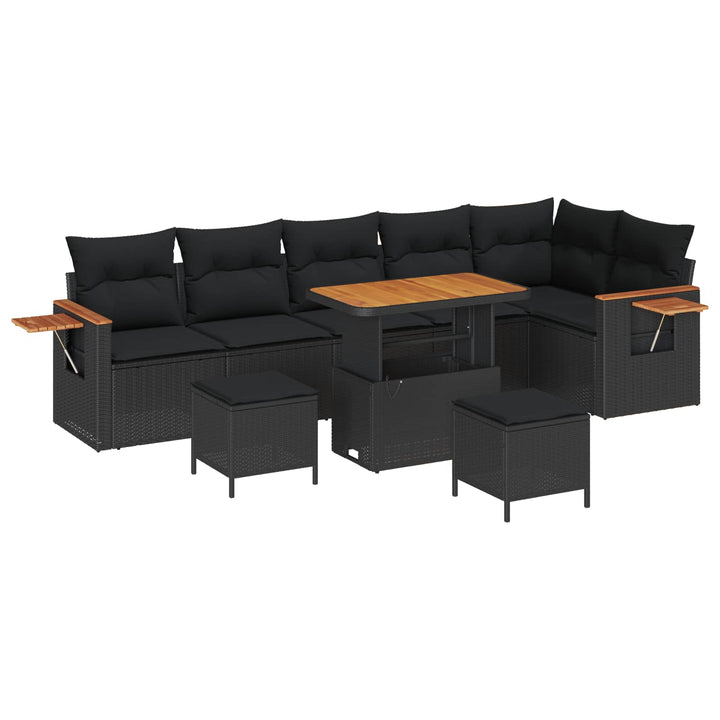 Havesofa Sæt 9 pcs Sort polyrattan