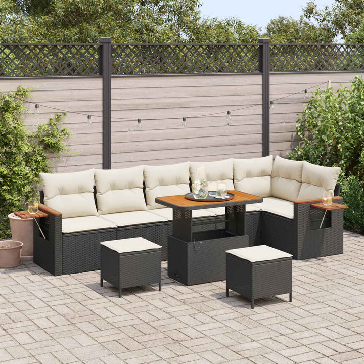 Havesofa Sæt 9 pcs Sort polyrattan