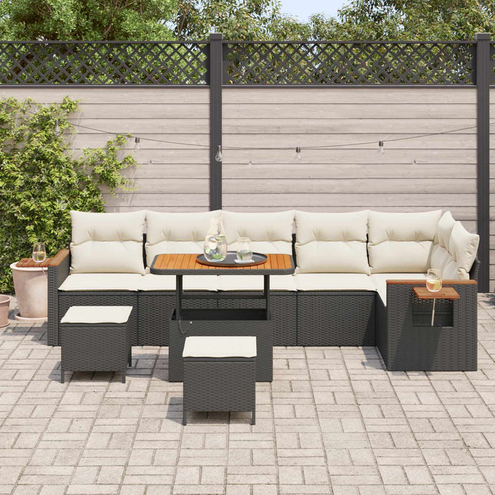 Havesofa Sæt 9 pcs Sort polyrattan