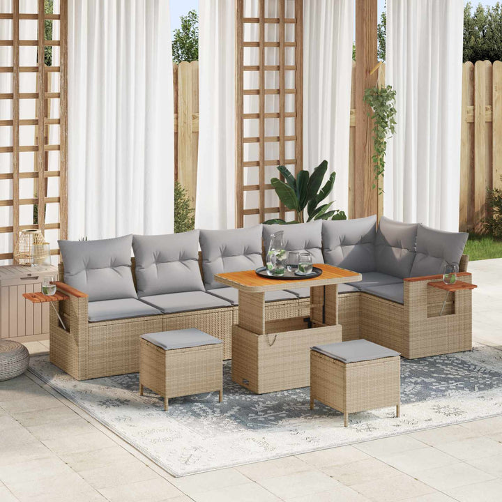 Havesofa Sæt 9 pcs Beige polyrattan