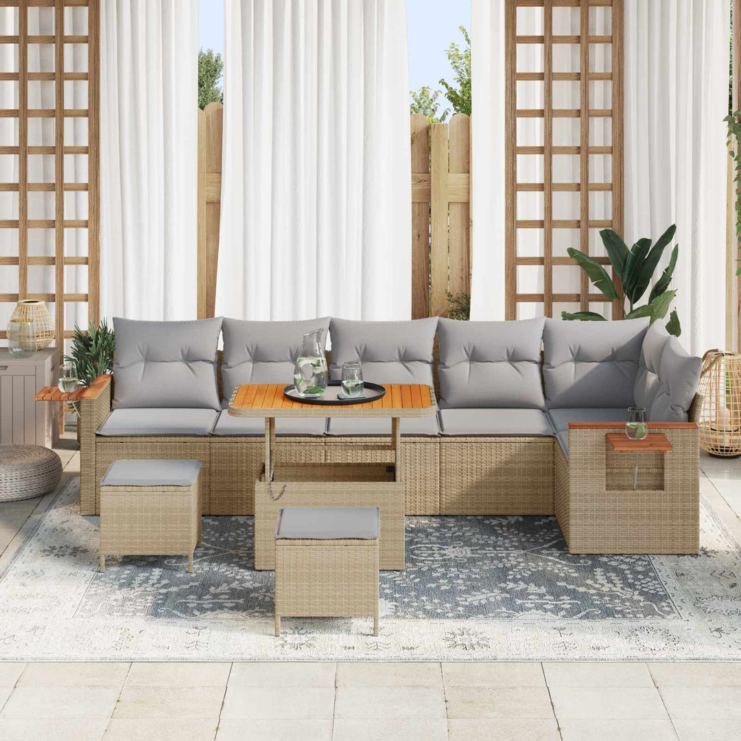 Havesofa Sæt 9 pcs Beige polyrattan