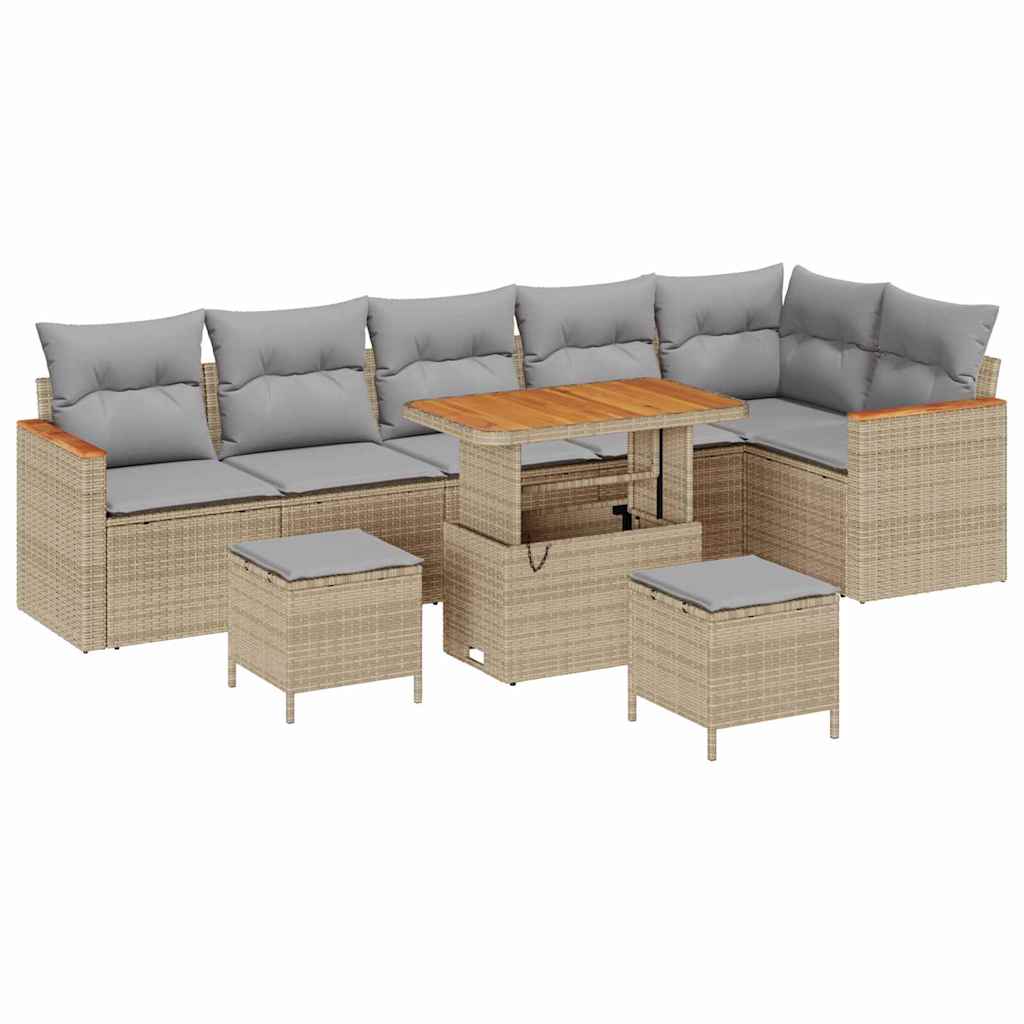 Havesofa Sæt 9 pcs Beige polyrattan