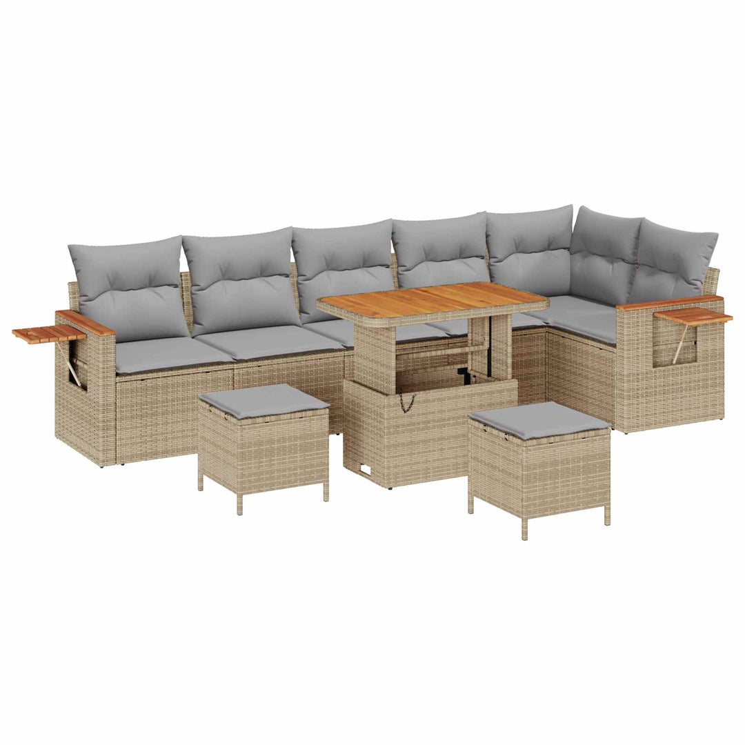 Havesofa Sæt 9 pcs Beige polyrattan
