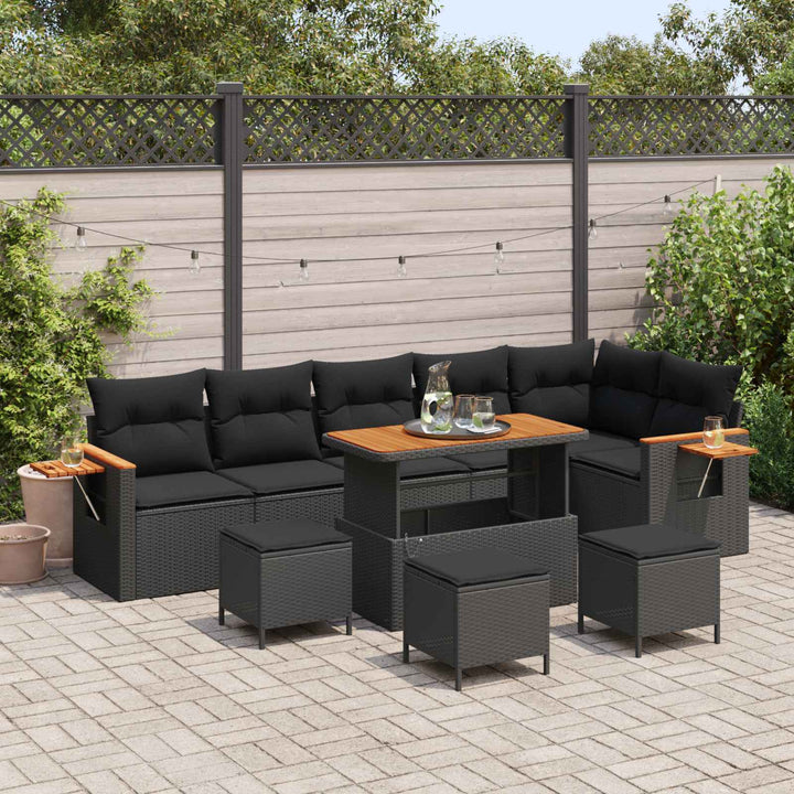 Havesofa Sæt 10 pcs Sort polyrattan