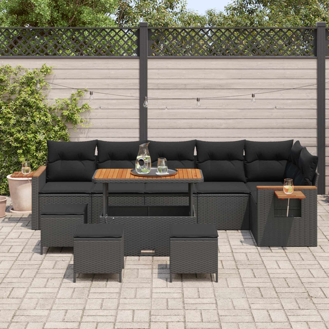 Havesofa Sæt 10 pcs Sort polyrattan