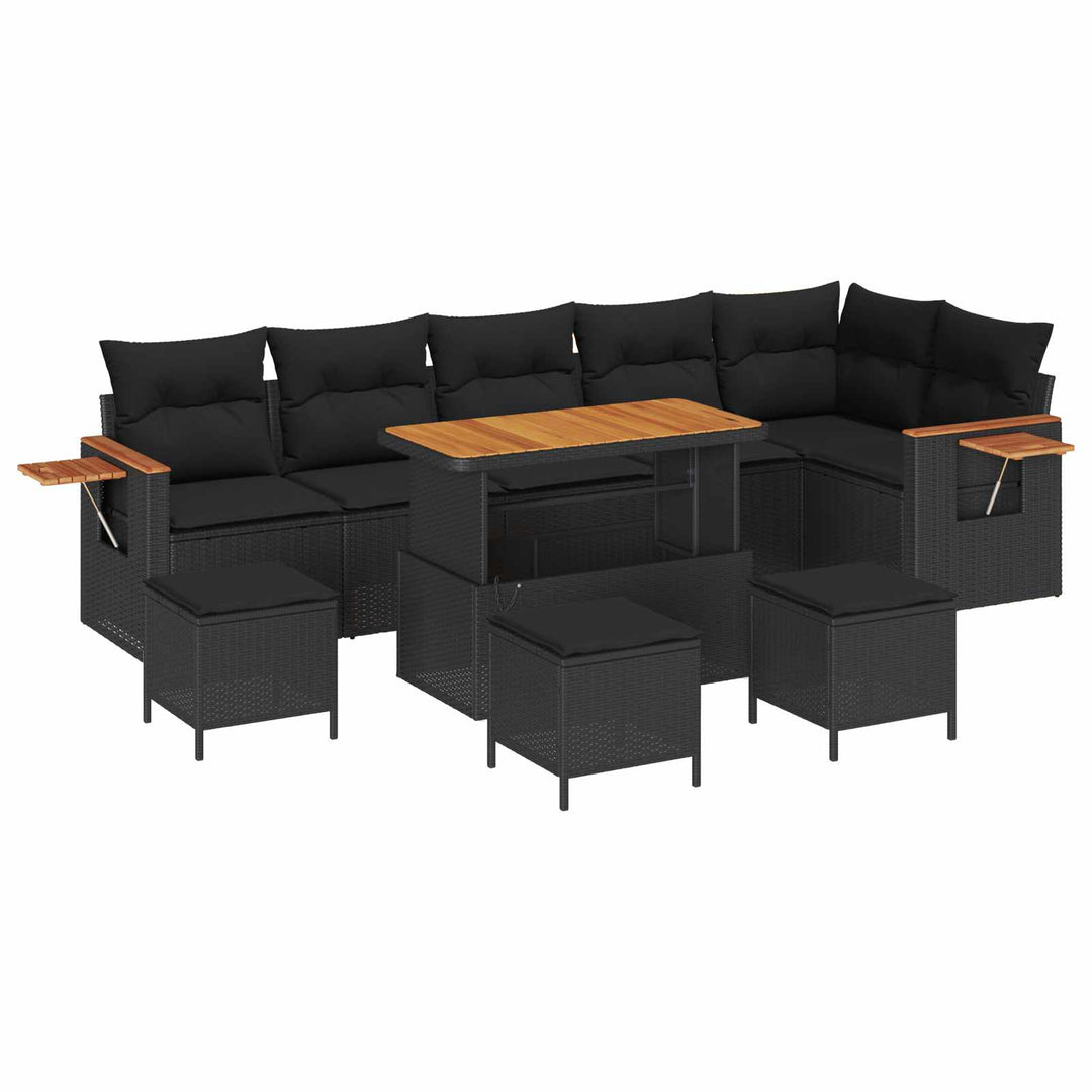 Havesofa Sæt 10 pcs Sort polyrattan