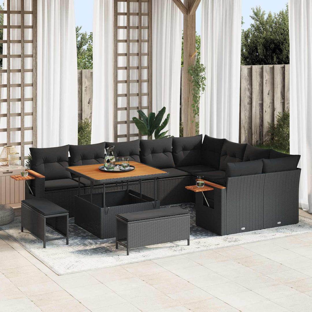 Havesofa Sæt 12 pcs Sort polyrattan