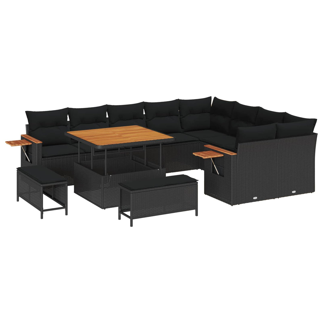Havesofa Sæt 12 pcs Sort polyrattan