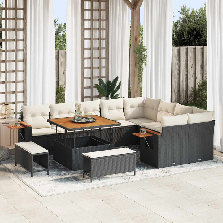 Havesofa Sæt 12 pcs Sort polyrattan