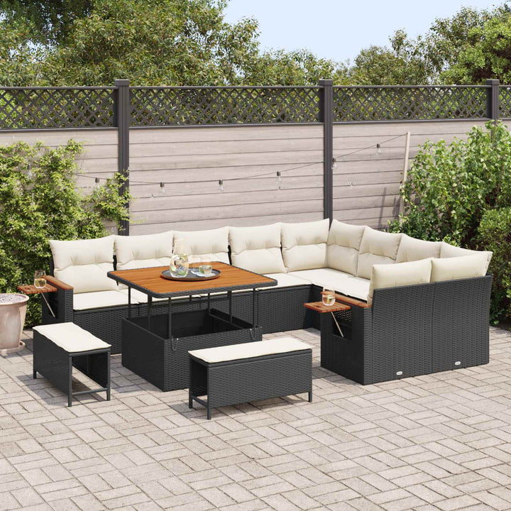 Havesofa Sæt 12 pcs Sort polyrattan