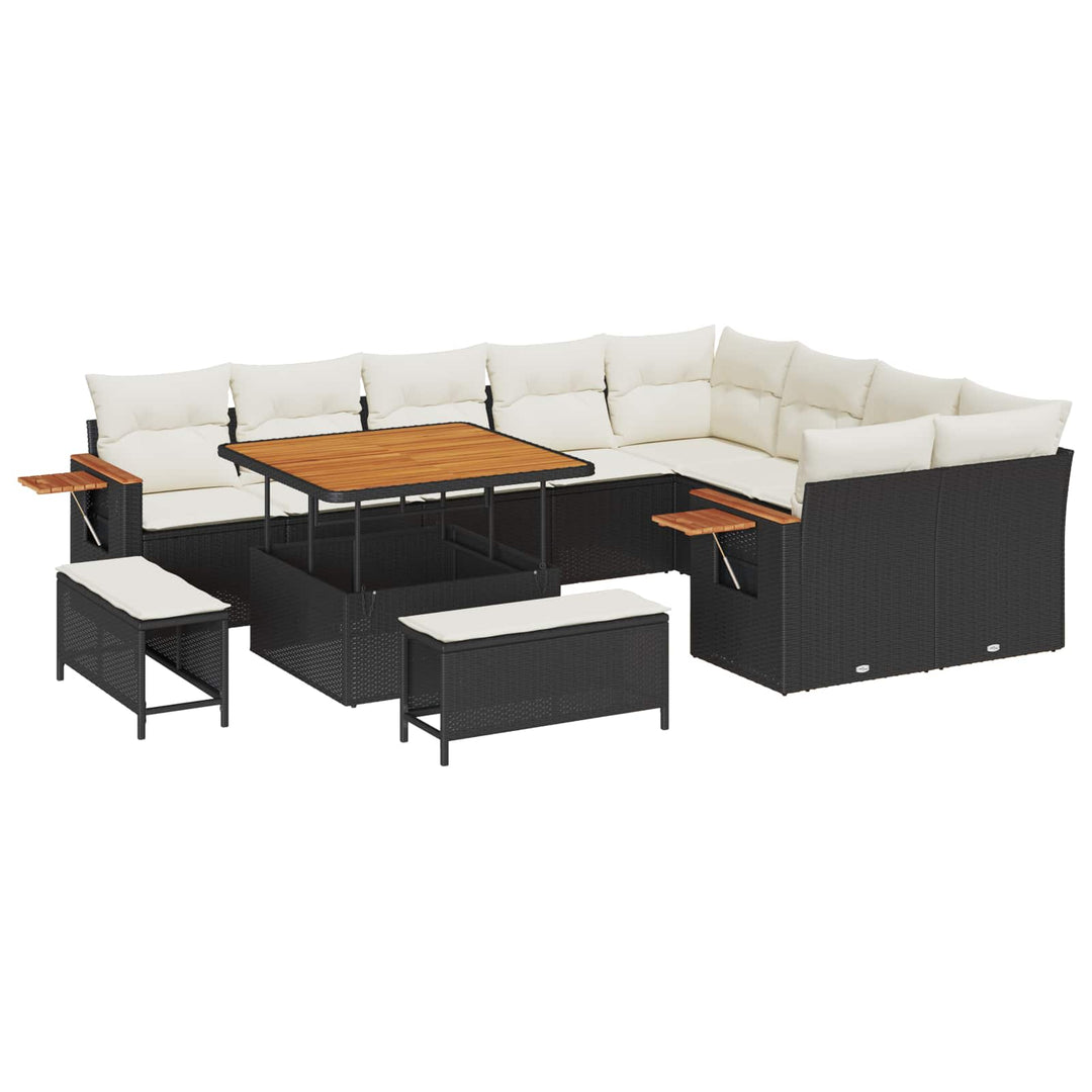Havesofa Sæt 12 pcs Sort polyrattan